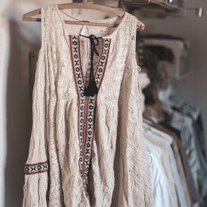 Free People - Embroidered Cold Shoulder Knit Flowy Tunic Dress Bell Sleeves